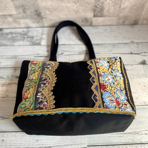 A4サイズ収納！美しいインド刺繍リボンのトートバッグ トート