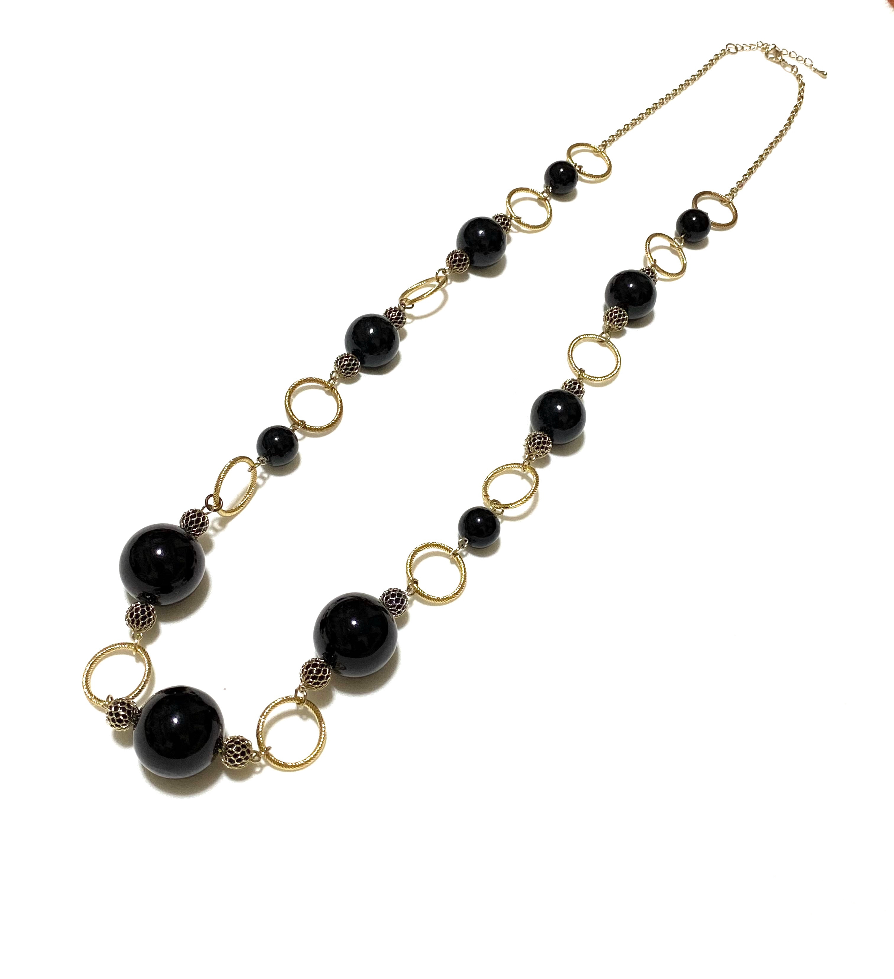 ※ABERTINO※ 大珠 ブラック & ゴールドチェーン ロング ネックレス