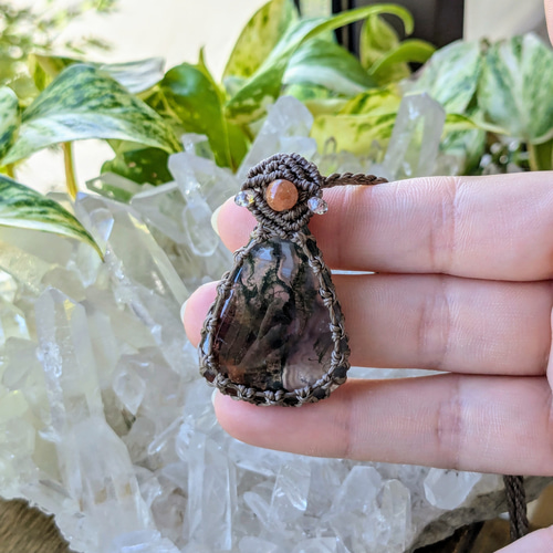 ☆モスアゲート(レッドカラー入り)☆マクラメ編みネックレス 232