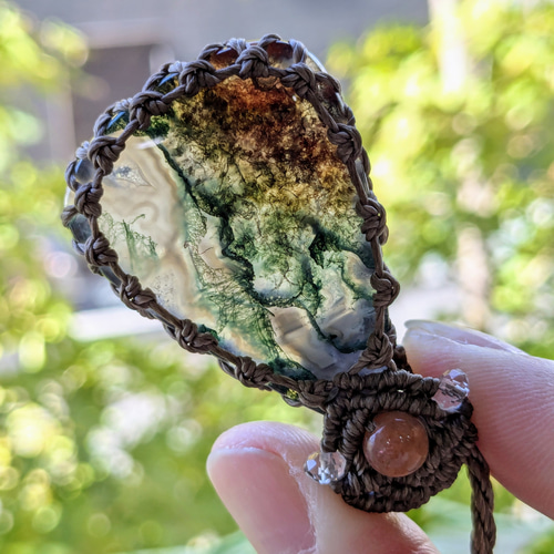 ☆モスアゲート(レッドカラー入り)☆マクラメ編みネックレス 232