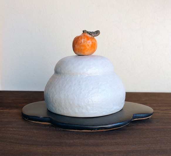 即発送2日以内【お正月ハンドメイド2026】 陶器の鏡餅「桃里