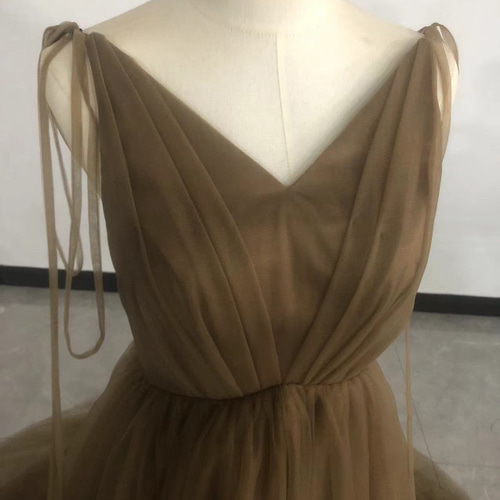 送料無料！ブラウンカラードレス 前撮り 結婚式ドレス 2次会 Aライン