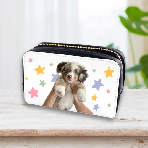 うちの子 PU レザー ポーチ お写真からオリジナルイラスト作成