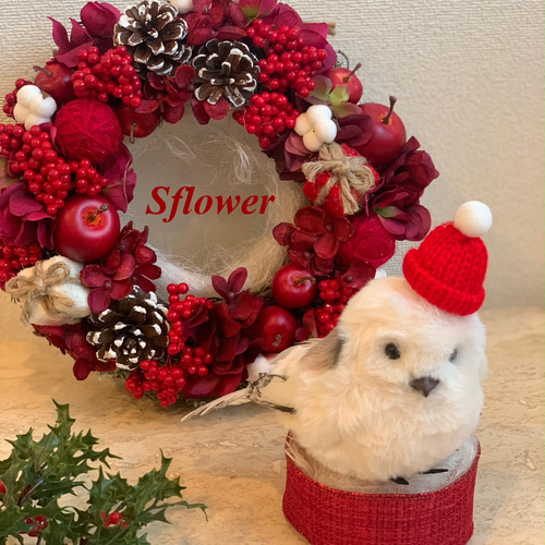 creema限定】ふわふわシマエナガサンタのクリスマスリース3点セット