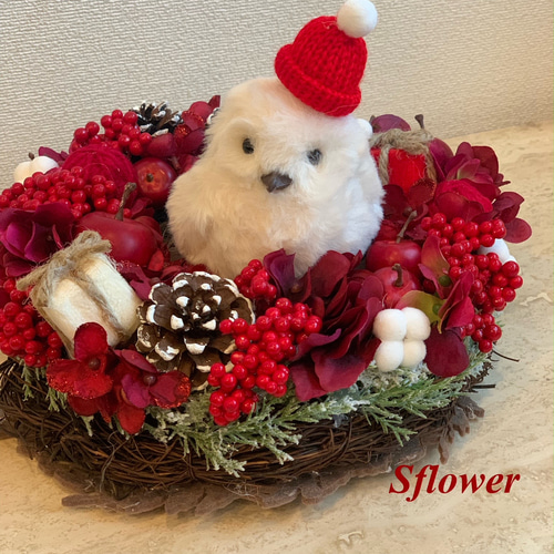 creema限定】ふわふわシマエナガサンタのクリスマスリース3点セット