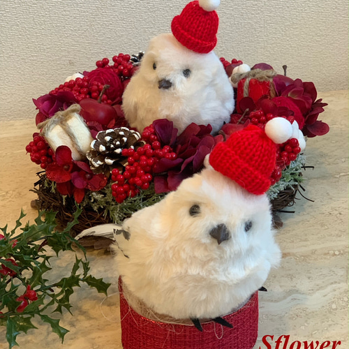 creema限定】ふわふわシマエナガサンタのクリスマスリース3点セット