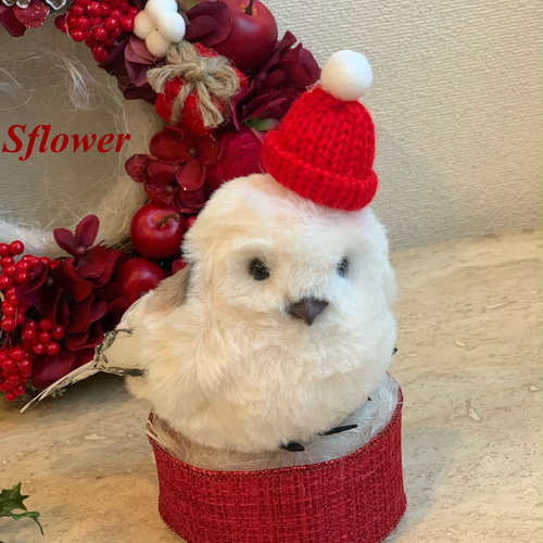 creema限定】ふわふわシマエナガサンタのクリスマスリース3点セット