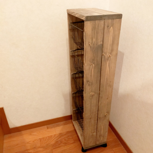 新色】ワイヤーバスケット5段シェルフキャスター付き【handmade