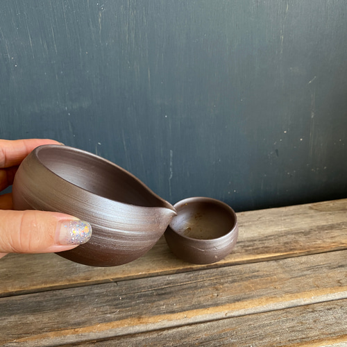 お酒の美味しくなる備前土の焼締め酒器セット 2 （片口・お猪口2コ