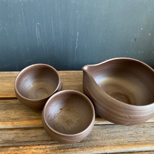 お酒の美味しくなる備前土の焼締め酒器セット 2 （片口・お猪口