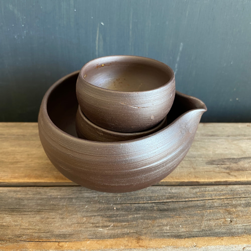 お酒の美味しくなる備前土の焼締め酒器セット 2 （片口・お猪口