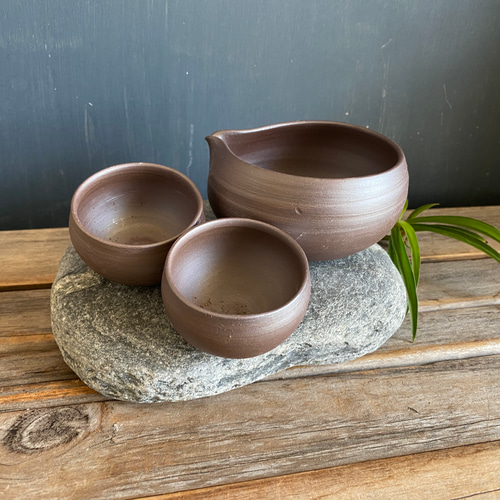 備前焼 有名作家 お猪口 2個セット お酒の美味しくなる備前土の焼締め酒器セット 2 （片口・お猪口