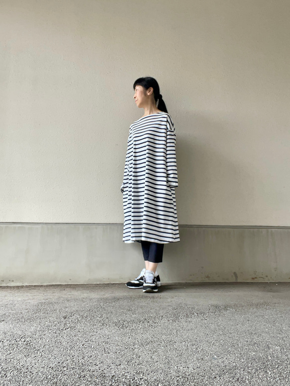 creema限定』バスクボーダー長袖ワンピース 白×黒 ワンピース LUCE