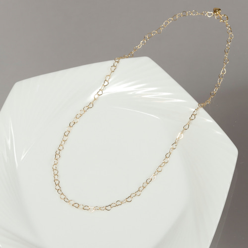 ハートチャーム付きハートチェーンネックレス《ゴールド》【14kgf】Y字