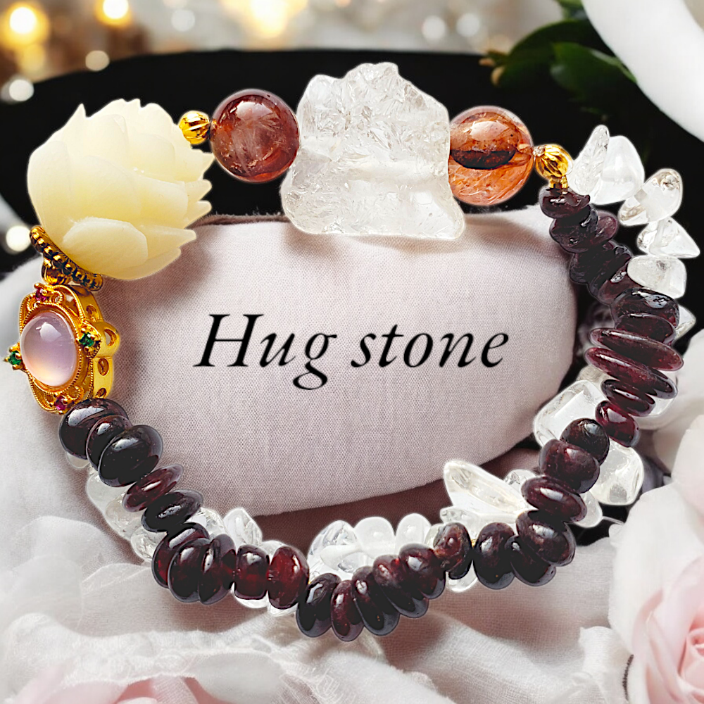 [凛と咲く花◆菩堤樹]天然石ブレスレット 水晶 ファイヤークォーツ ガーネット