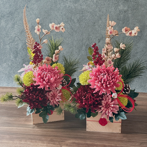 大きな菊のお正月アレンジ お正月飾り アーティフィシャルフラワー