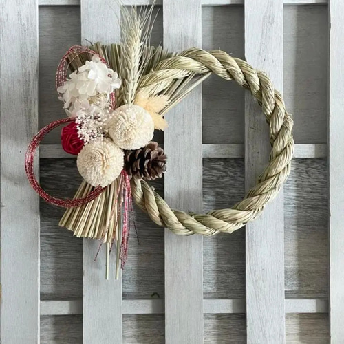 2026年しめ縄 ピンポンマム ホワイト 冬支度 しめ縄 お飾り 正月飾り