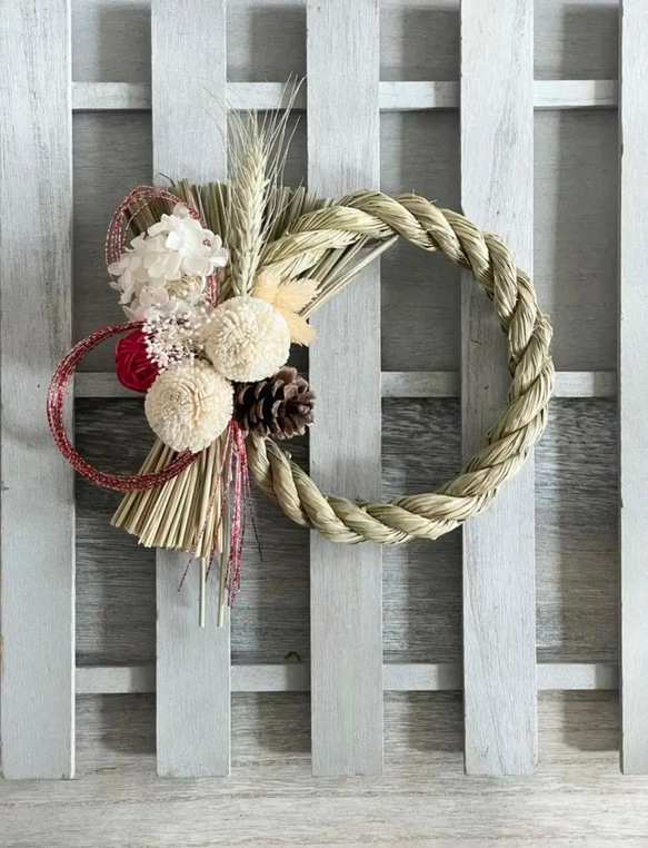 2026年しめ縄　ピンポンマム　ホワイト　冬支度　しめ縄　お飾り　正月飾り　お正月飾り　しめ飾り　2026 1枚目の画像