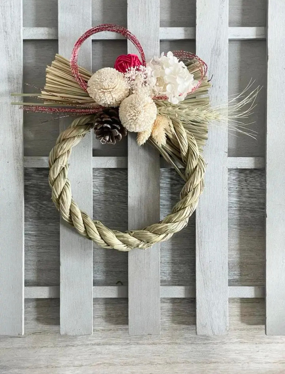 2026年しめ縄　ピンポンマム　ホワイト　冬支度　しめ縄　お飾り　正月飾り　お正月飾り　しめ飾り　2026 6枚目の画像