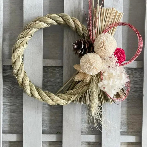 2026年しめ縄 ピンポンマム ホワイト 冬支度 しめ縄 お飾り 正月飾り