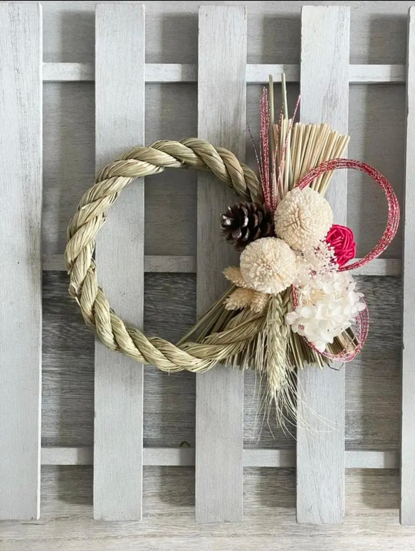 2026年しめ縄　ピンポンマム　ホワイト　冬支度　しめ縄　お飾り　正月飾り　お正月飾り　しめ飾り　2026 4枚目の画像