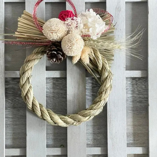 2026年しめ縄 ピンポンマム ホワイト 冬支度 しめ縄 お飾り 正月飾り