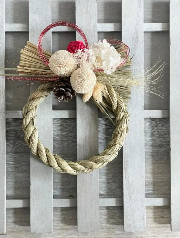 2026年しめ縄　ピンポンマム　ホワイト　冬支度　しめ縄　お飾り　正月飾り　お正月飾り　しめ飾り　2026 8枚目の画像