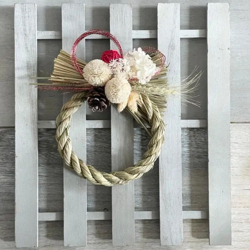 2026年しめ縄 ピンポンマム ホワイト 冬支度 しめ縄 お飾り 正月飾り