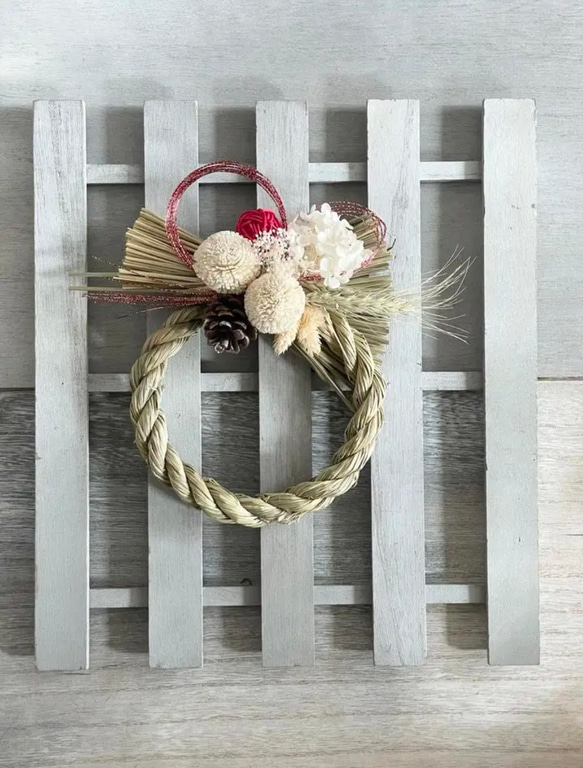 2026年しめ縄　ピンポンマム　ホワイト　冬支度　しめ縄　お飾り　正月飾り　お正月飾り　しめ飾り　2026 5枚目の画像