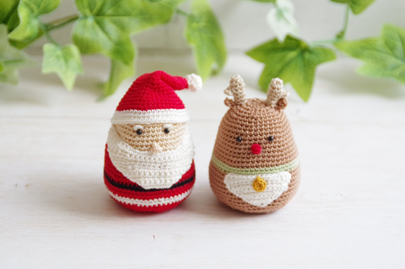 【yuj - süß line】クリスマス　サンタさんとトナカイさんのあみぐるみセット　デコレーション　オーナメント 5枚目の画像