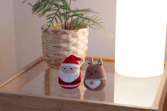【yuj - süß line】クリスマス　サンタさんとトナカイさんのあみぐるみセット　デコレーション　オーナメント 9枚目の画像
