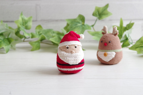 【yuj - süß line】クリスマス　サンタさんとトナカイさんのあみぐるみセット　デコレーション　オーナメント 6枚目の画像