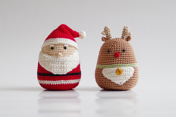 【yuj - süß line】クリスマス　サンタさんとトナカイさんのあみぐるみセット　デコレーション　オーナメント 8枚目の画像