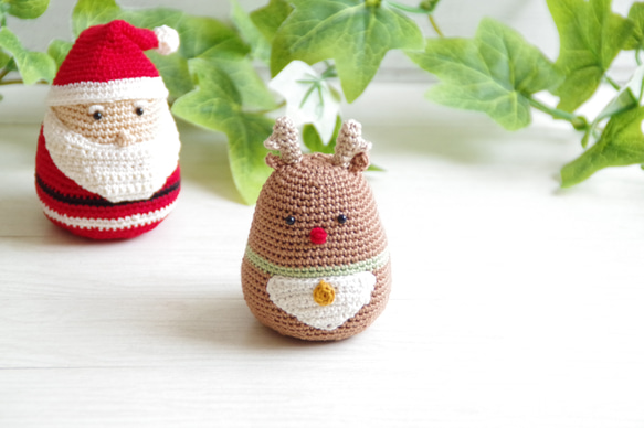 【yuj - süß line】クリスマス　サンタさんとトナカイさんのあみぐるみセット　デコレーション　オーナメント 7枚目の画像