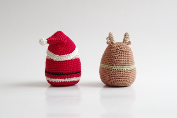 【yuj - süß line】クリスマス　サンタさんとトナカイさんのあみぐるみセット　デコレーション　オーナメント 3枚目の画像