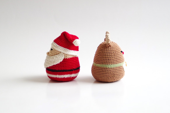 【yuj - süß line】クリスマス　サンタさんとトナカイさんのあみぐるみセット　デコレーション　オーナメント 4枚目の画像