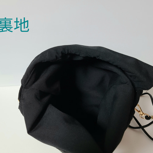 ハンドメイド 外ポケットつき巾着バッグ 化粧ポーチ ミモザ柄 小物入れ