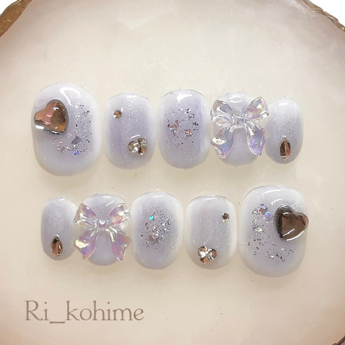 チークネイル パープル 紫 ハート ネイルチップ（つけ爪） Ri_kohime 