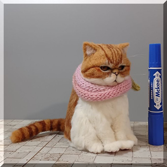 羊毛フェルト 猫のフィギュア 羊毛フェルト 猫 パティシエ キジトラさん ねこ ネコ 猫