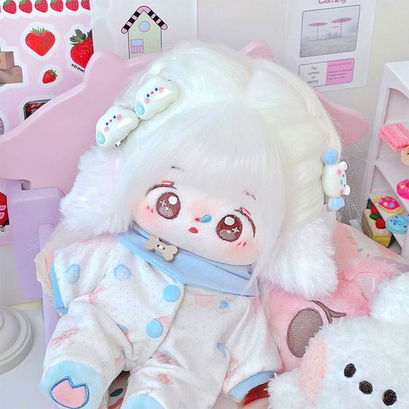 20cm 着せ替えぬいぐるみ 無属性 着せ替え人形 白い髪と茶色の目女の子
