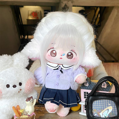 20cm 着せ替えぬいぐるみ 無属性 着せ替え人形 白い髪と茶色の目女の子