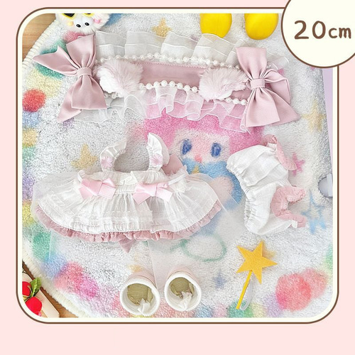 6点セット 20cm 着せ替えぬいぐるみ用服 レース ドレス ヘッドバンド