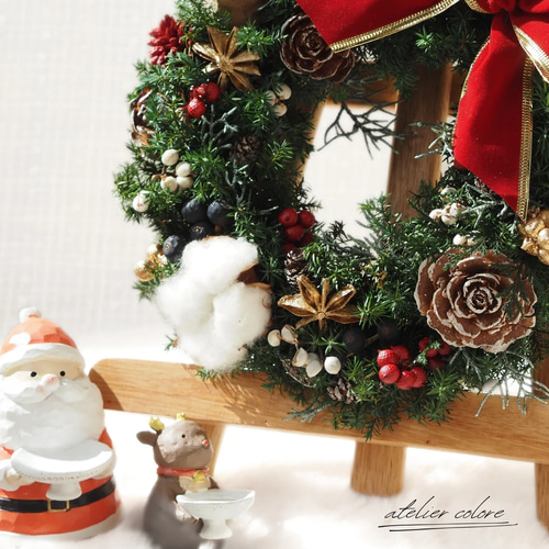 sale♪木の実たくさん冬のリース〜カウベル付き♪23 ㎝〜クリスマスリース☆彡 sale♪木の実たくさん冬のリース〜カウベル付き♪23 ㎝〜クリスマス
