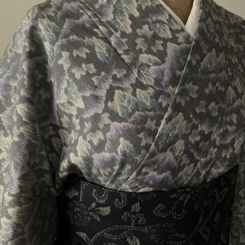 正絹 単衣紬 グレー地に薄紫の山林模様 着物 さまだや 通販