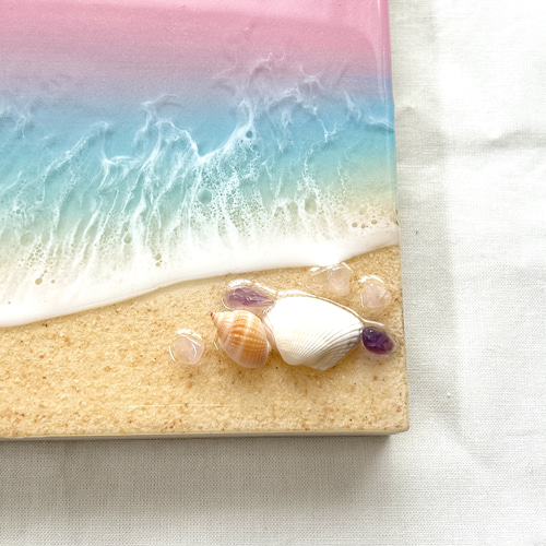 朝日 サンライズ ピンク 海 波アート アートパネル 天然石