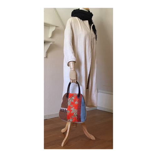 ウールのボストンバッグ オレンジの織り模様 ボストンバッグ