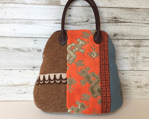 ウールのボストンバッグ オレンジの織り模様 ボストンバッグ