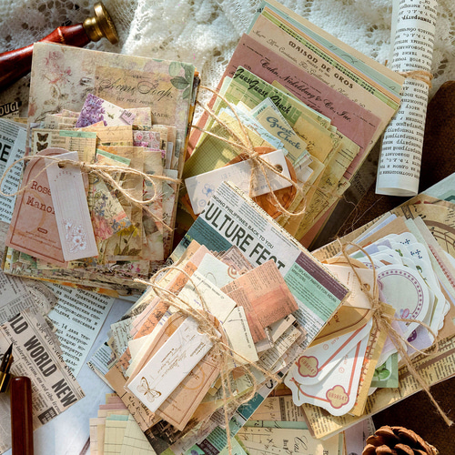 P126】コラージュ 素材 紙ものセット 海外 シート 素材紙 4種 レトロ  