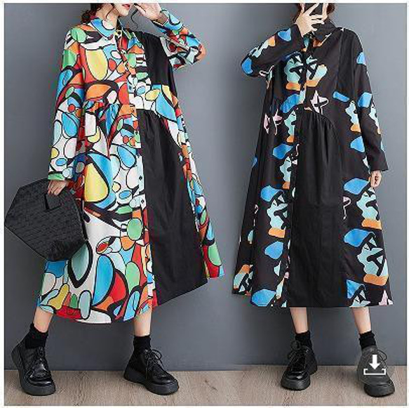 大きいサイズ レディース ロング ワンピース シャツ 春 秋冬 新品 長袖 
