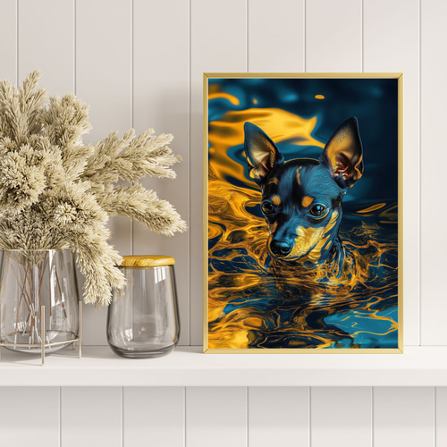 青と金 - ミニチュア・ピンシャー犬 No.1】ミニピン・ゴールド・ペット